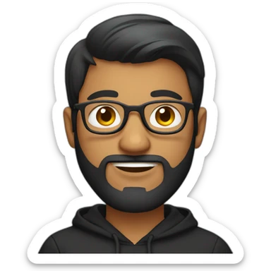 indian guy with glasses, laptop and french beard wearing a black hoodie sticker