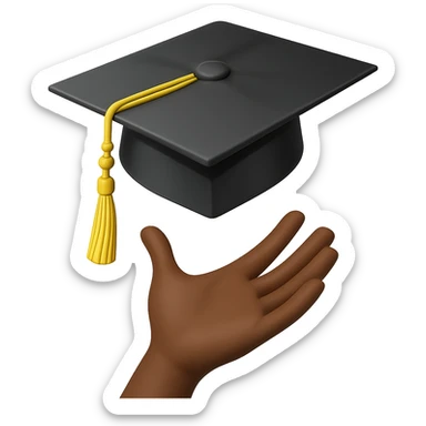 Make the graduation cap tossed in the air emoji feature an African American hand, with no background. sticker