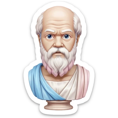 marble statue of Socrates with beard and wise expression, classical Greek philosopher bust, soft pastel colors in light pink and blue tones sticker