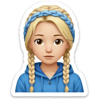 Blonde girl with braided hair wearing a hoodie sticker