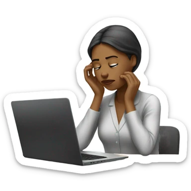 Lady working on computer tired sticker