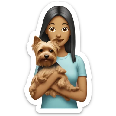 White woman holding Yorkie  sticker