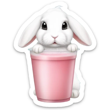 White mini lop rabbit drinking boba tea sticker