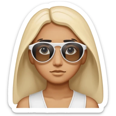 white frame sunglasses folded sideways, visible lenses and temples, teardrop shape, black lenses, emoji style sticker