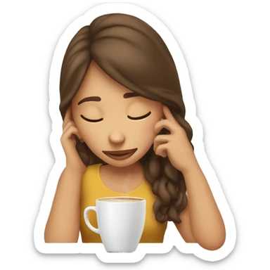 girl putting her head into a coffee cup sticker