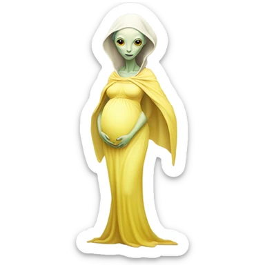 Pregnant white alien woman, full body in jellow  dress sticker