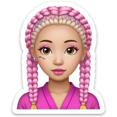 Une chinoise en Corée-du-Sud avec des faux ongles roses et des faux cils et des tresses africaines sticker