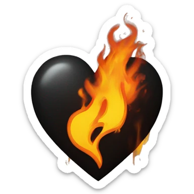 Black heart on fire  sticker