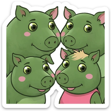 3 little pigs, 2 boys and one girl sticker