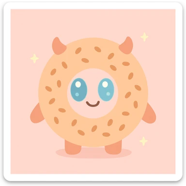 cute simit monster character inspired by Turkish street food, simit for body, big eyes, mischievous smile sticker