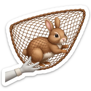 A hand held net catching a rabbit sticker
