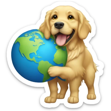 A golden retriever dog carrying an globe of the earth in his back like the god, Atlas sticker
