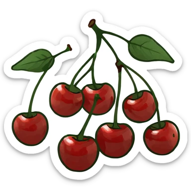 3D style cluster of shiny red cherries with green stems sticker