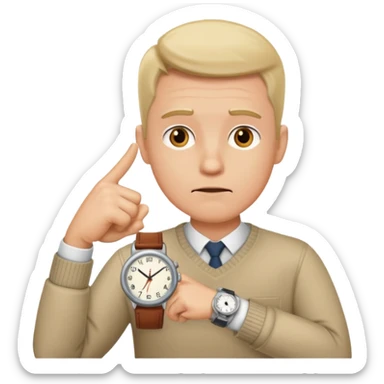 bored man pointing at his watch on his wrist sticker