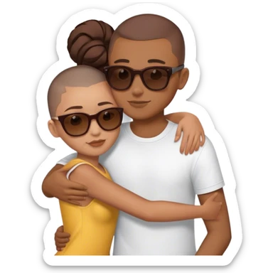 Couple hugging (boy’s hair buzzcut and wear sunglasses, girl’s hair is short and chocolate Brown) sticker