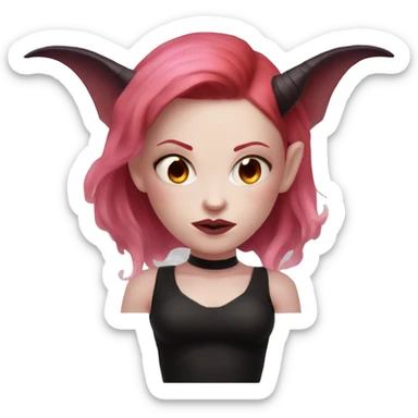 Demon succubus with red hair, pink eyes, and pale skin. She has dark horns and a black crop top. sticker