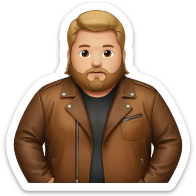 Long hair obese men with beard in leather jacket sticker