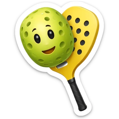 pickleball emoji, simple, bright, yellow paddle, green ball sticker