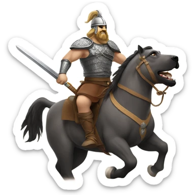 English mastiff riding a horse with a Viking sword sticker