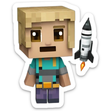 minecraft steve with space rocket in background sticker