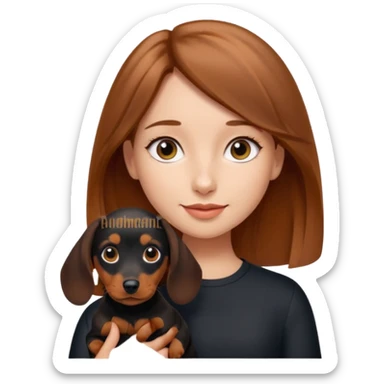 Light brown hair girl with black and tan dash hound puppy sticker