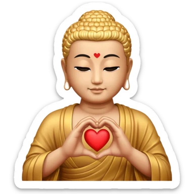Buddha makes a heart shape with his hands. sticker