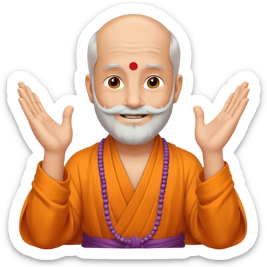 Yogi ji, smiling face, hands in namaste, white beard sticker