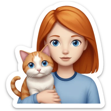 A ginger with blue eyes holding a large dilute calico cat. sticker