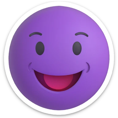 3D smiley emoji, round shape, purple color, with text 'tuti', confident face sticker