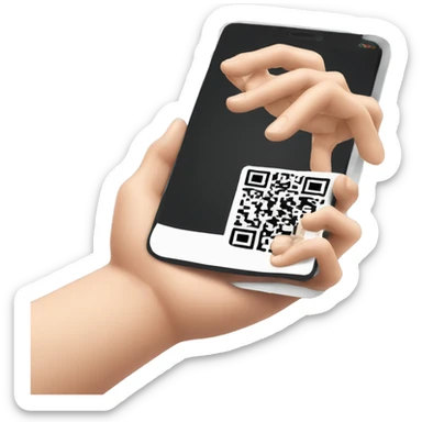 a human arm using a cell phone to scan a QR code sticker