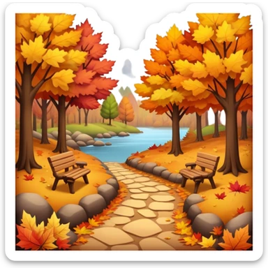 autumn fall scene with a colorful leaves forest, cozy atmosphere sticker