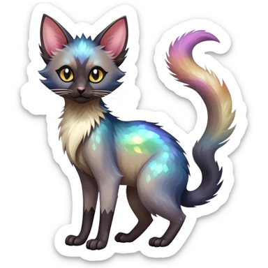 Colorful exotic tropical shiny Fantasy-Siamese-Fakémon-Lykoi-feline-hybrid (full body) sticker