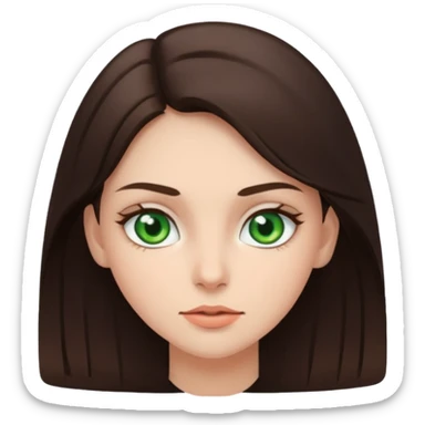 brunette girl with green eyes, simple and expressive face sticker