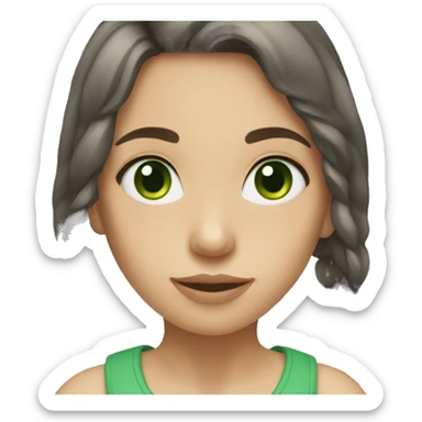 Girl with dark brown long hair and green eyes sticker