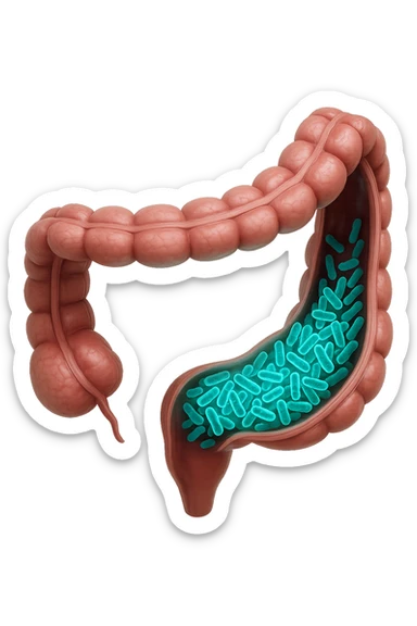 batteri intestinali in un tratto di colon anatomico umano, iperrealistico 4k sticker
