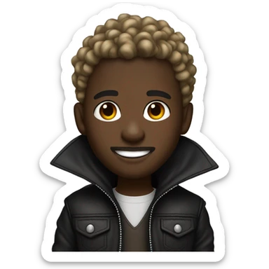 smiling darkskin boy with blonde curly hair in leather jacket with goatee beard and septum piercing and ear piercings  sticker