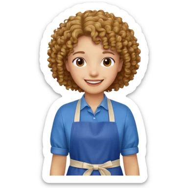 person with curly hair in blue apron sticker