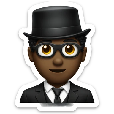 A black boy with a black top hat, a suit and an eyepatch sticker