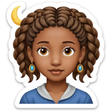 a brown skin ten year old girl with short twists  and moon earrings sticker