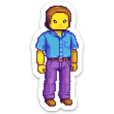 Steve from Minecraft, blocky character with blue shirt and purple pants sticker