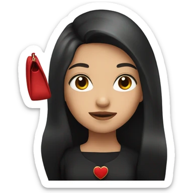 girl in a black dress with a red bag and black long hair sticker