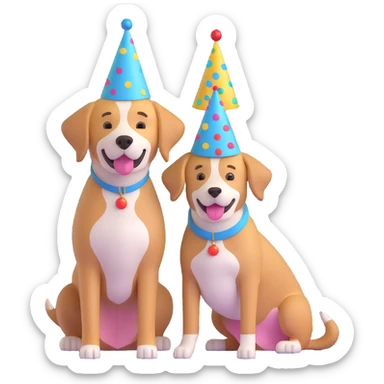 boy and his dog at party with party hats sticker