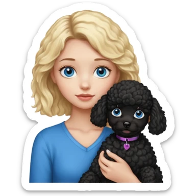 blonde girl with blue eyes holding black puppy poodle sticker