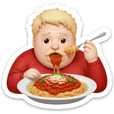 Terrifying fat man stuffing his face with a bowl of spaghetti  sticker
