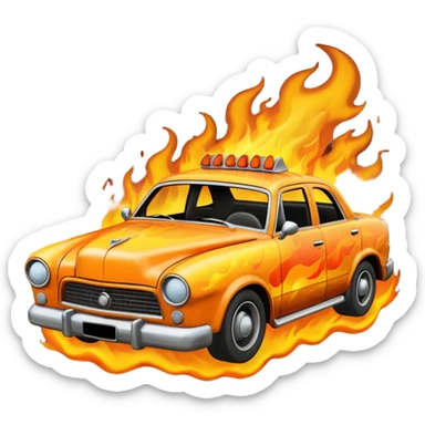 crashed car in flames sticker