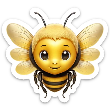 Cinematic Cute Bee Portrait Emoji, Head tilted playfully and inquisitively, featuring a delightfully small, fuzzy body with bright, shimmering eyes and adorable, delicate wings, Simplified yet irresistibly adorable features, highly detailed, glowing with a warm, inviting glow, high shine, affectionate and lively, stylized with a touch of whimsical honeyed charm, soft glowing outline, capturing the essence of a mischievous bee that seems as if it could buzz out of the screen into your arms! sticker