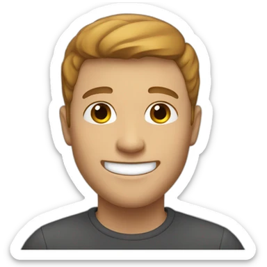 White man with brown short hair and big smile sticker