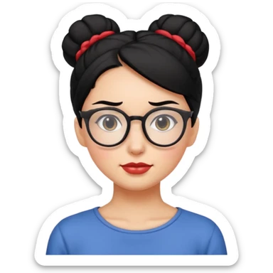 woman with black hair bun and glasses sticker