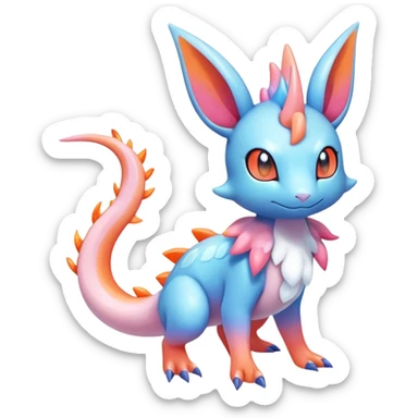 Colorful Shiny Exotic Amaura-Salandit-Aurorus-Sylveon-Fakémon-hybrid-creature (full body)  sticker