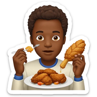 black man eating fried chicken sticker